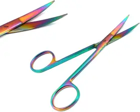 705353668104 Multi Titanium Rainbow Color Fine Point Scissors 4.5 Inch Curved With One Serrated B