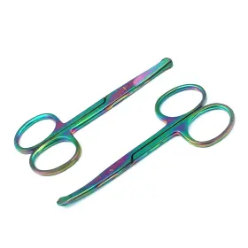 711181045147 Set Of 2 Pieces 3.5 Inch Rainbow Nose Scissors Straight And Curved Mustache E