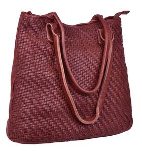Antonio Valeria Avl156red8013 Alice Braided Washed Leather Handbag For Women Red