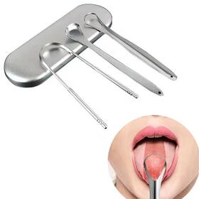 Asggbah Fp-022-01 3 Pcs Tongue Scraper For Adults With U-shaped And Hollowed-out Spooned Stainl