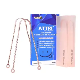 Attri. 445000696618 100% Pure Copper Tongue Scraper With Travel Cases For Adults And Kids - Durable