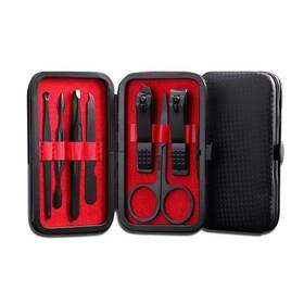 Azbvek Hoow00000315 Professional Multifunction Nail Clipper Set Black Stainless Steel Leather Case