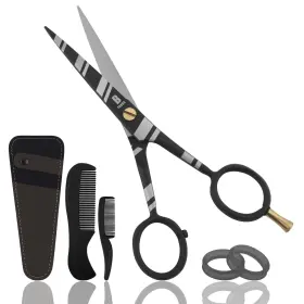 B-fokus 744553370424 5 Inch Grooming Scissors For Beard And Mustache German Steel With Case Comb Set