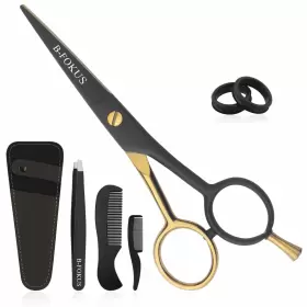 B-fokus 744553370455 5 Inch Mustache And Beard Scissors Black Gold German Stainless Steel Sc B-fokus 744553370455 5 Inch Mustache And Beard Scissors Black Gold German Stainless Steel Sc