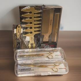 Babyliss Pro 074108383921 Babylisspro Barberology 7 Inch Thinning Shears 8 Barber Gold Metal Comb Set