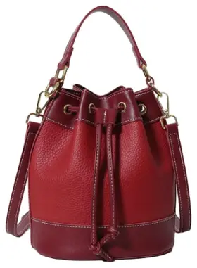 B-zy-bb012-red Bagkeak Women S Retro Bucket Bag Chic Drawstring Hobo Purse With Adjustable Strap
