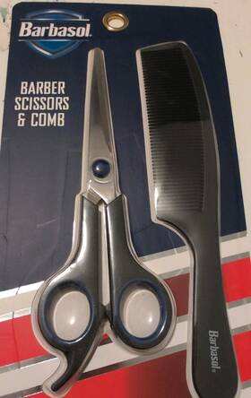 Barbasol Cbg1-1006-trp Barber Shear Scissors And Comb Set Stainless Steel Large Finger Grips