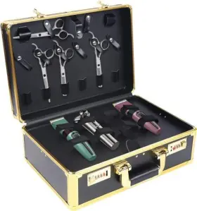Bp-009-086 Barbertop Barber Carrying Case With Code Lock Travel Suitcase Golden