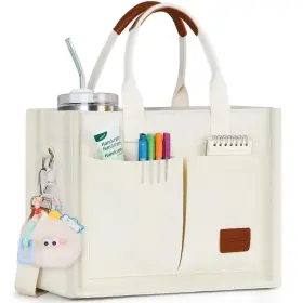 Jd6w24053 Becojadde Structured Canvas Tote Bag For Women Multi-compartment Zippered Purse Wo