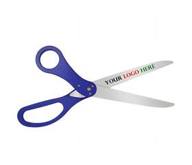 Better Supplies Cu62920 Custom Logo Ribbon Cutting Scissors - 30 Inch Long Blue Handles Silver Colo