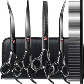 Brand Tinmarda 0601896 Professional Dog Grooming Scissors Kit 6 Pieces 6-inch Black Pet Hair Trimming