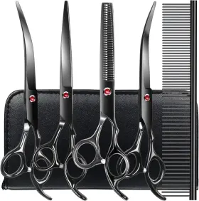 0601896 Brand Tinmarda Professional Dog Grooming Scissors Kit 6 Pieces 6-inch Black Pet Hair Trimming