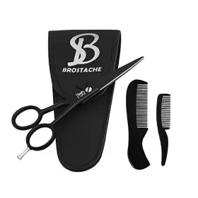 Brostache 966000056626 Beard And Mustache Scissors For Men 5 Inch 2 Comb Beautiful Travel Pouc