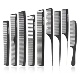 M-10hei Cestomen 9pcs Carbon Fiber Cutting Comb Hair Set For Teasing And Parting Profes