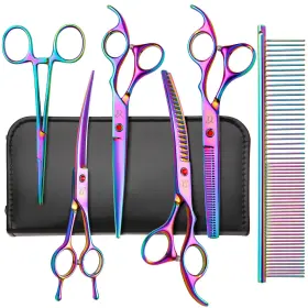 32-blr8-4ypa Citywish Dog Grooming Scissors Rainbow Curved Chunkers Shears With Safety Round Tips S