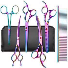 Citywish Cttz-0006 Dog Grooming Scissors Rainbow Curved Chunkers Shears With Safety Round Tips S