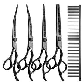 Citywish Cttz-0008 Dog Grooming Scissors Black With Safety Round Tips 5 In 1 Curved Scissors