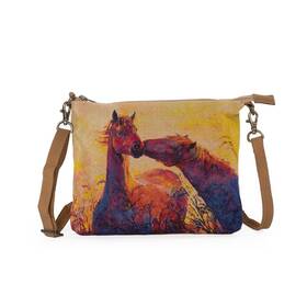 Cott N Curls 906098031006 Horses - Crossbody Sling Bags For Women Cell Phone Purse Cotton Canvas Purs