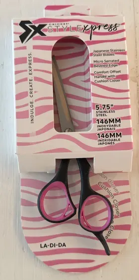 Cricket 672501219481 Style Xpress La-di-da Pink Shears 5.75 Inch Stainless Steel Scissors New