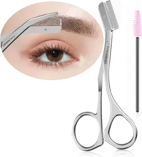 Gh-001 Crowm Heng Eyebrow Scissors With Comb - Unisex Trimming Tool For Precise Silver