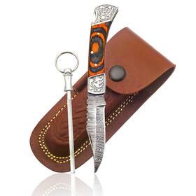 Dks Traders Fk-01 Handmade Damascus Pocket Knife For Men - 7.2 Inches Engraved Steel F