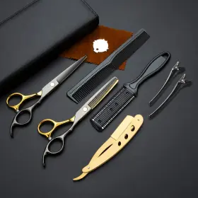 Dong Tuo 744759748287 Black Gold Professional Hair Cutting Scissors - Stainless Steel Barber Thinning