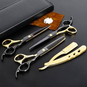 Dozmux Byuu0-13 Professional Black Gold Hairdressing Teeth Scissors Stainless Steel Barber Ha