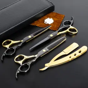 Byuu0-13 Dozmux Professional Black Gold Hairdressing Teeth Scissors Stainless Steel Barber Ha