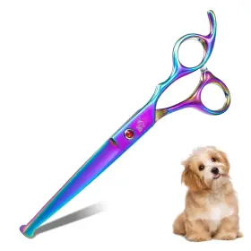Scissors02-straight Drgskl 7 Inch Straight Dog Grooming Scissors Rainbow Shears With Offset Handle