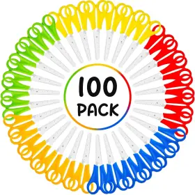 Dyrfolm 683125807657 100 Pack Kids Scissors 5 Inch Blunt Tip Stainless Steel Multicolor Ambide