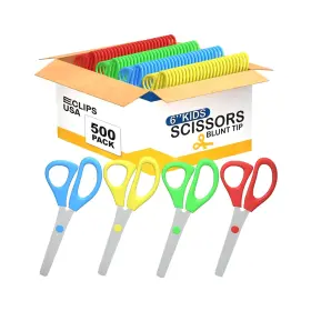 41532 E-clips Usa Kid Scissors Blunt Tip 500 Pack Bulk For Kids Assorted Colors Sc