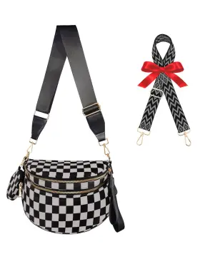 Cb01 Ecehyon Checkered Crossbody Bag For Women/spacious Nylon Bum Two Shoulder Straps/