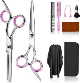 Elegital 797447218180 Hair Scissors Kit 10 Pcs Stainless Steel Cutting Styling With Case