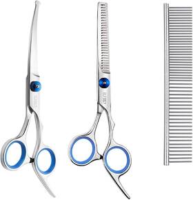 Elfirly 724779462318 Dog Grooming Scissors Set With Safety Round Tip 2 Pack - Curved Blue