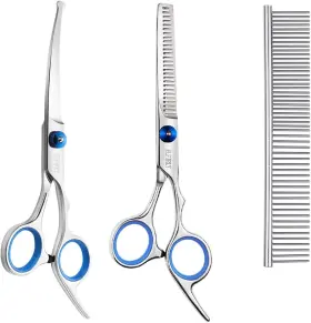 Elfirly 724779462318 Dog Grooming Scissors Set With Safety Round Tip 2 Pack - Curved Blue