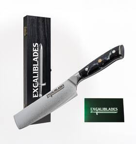Excaliblades Dsm-185 Nakiri 6.5 Inch Vg-10 Damascus Stainless Steel Japanese Vegetable Knife