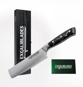 Dsm-185 Excaliblades Nakiri 6.5 Inch Vg-10 Damascus Stainless Steel Japanese Vegetable Knife