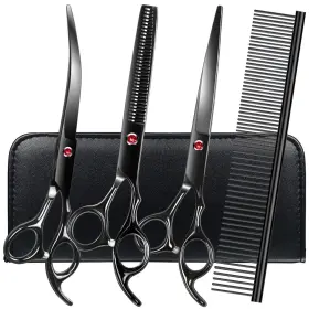 24020711 Faigeo Professional Dog Grooming Scissors Set Stainless Steel 5 In 1 Black