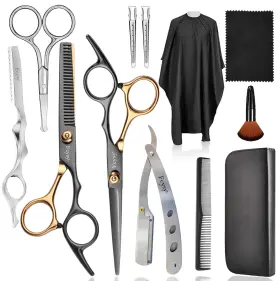 Fcysy 744759991447 Professional Hair Cutting Scissors Thinning Shears Barber Haircut Kit Razor Set