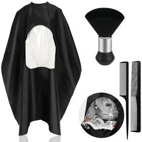Febsnow 125-5287n Professional Black Barber Cape With Neck Duster Brush Large Hair Cutt