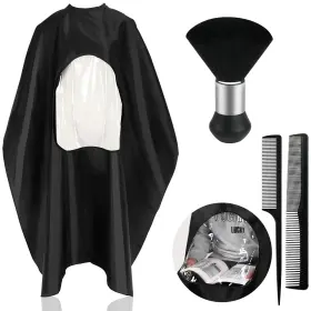125-5287n Febsnow Professional Black Barber Cape With Neck Duster Brush Large Hair Cutt