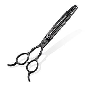 Fenice Totem Wg75 Dog Grooming Scissors 7.5 Inch Bright Black Professional Pet Curved Chunker