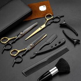 Fetinar 445002955980 Hair Scissors 11pcs Professional Black Gold Cutting Stainless Steel Barber
