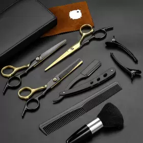 Fetinar-00 Fetinar 744759325143 Hair Scissors 11pcs Professional Black Gold Cutting Shears Sets St