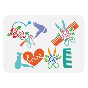 Fingerinspire Diy-wh0396-593-us18 Hairdresser Salon Painting Stencil 8.3x11.7inch Floral Scissors