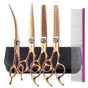 Fogosp 784039744103 7ftft Dog Grooming Scissors Set Rose Gold Titanium 4pcs Curved Thinning Straigh