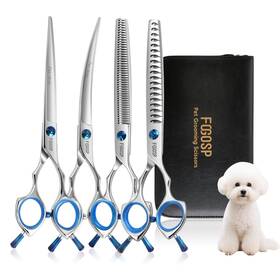 Fogosp 784039744530 Dog Grooming Scissors Kit 7 In Professional Curved Thinning Straight Chunkers
