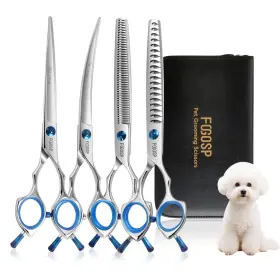 Fogosp 784039744530 Dog Grooming Scissors Kit 7 In Professional Curved Thinning Straight Chunkers