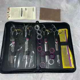 Fogosp 784039744561 Dog Grooming Scissors Set 7.5 In Professional Curved Thinning Straight Chunke