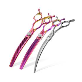 Fogosp Fobc75 Qfmd Pp-3 45 Curved Dog Grooming Scissors Thinning Shears Chunkers